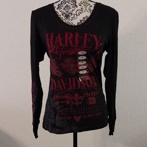 Harley-Davidson Black and Red Fitted Graphic Long Sleeve Tee